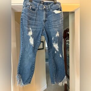 Judy Blue Distressed Crop Blue Jeans, size 18W